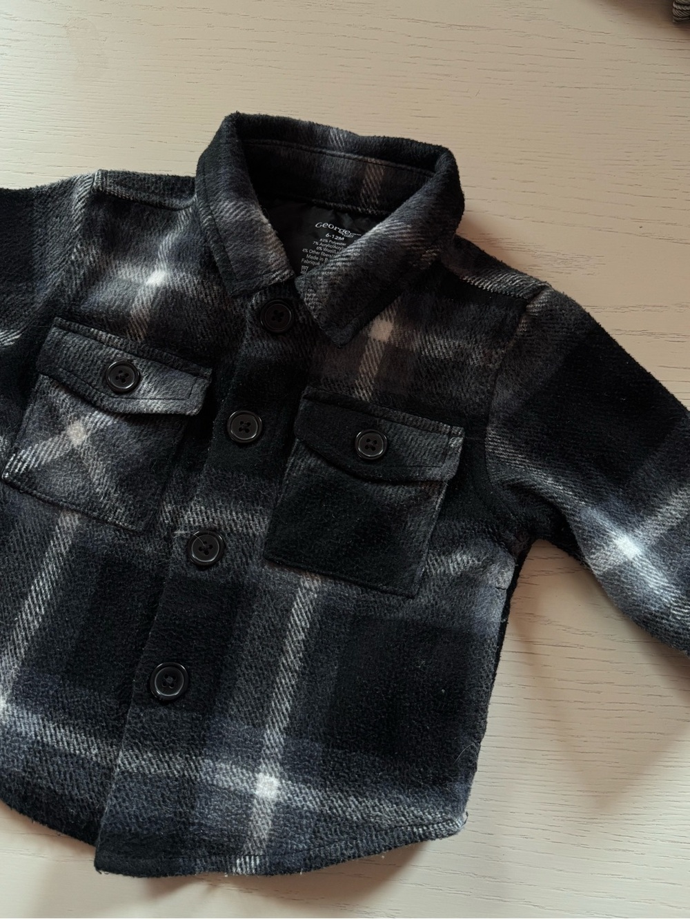 George Black & Gray Plaid Button-Up Kids Jacket